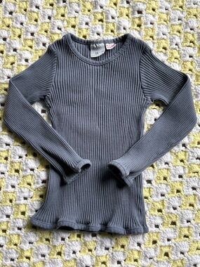 Zara Ribbed Slate Gray Blue Scratchy Round Neck Kids Girls Top Size 4/5 Years !!